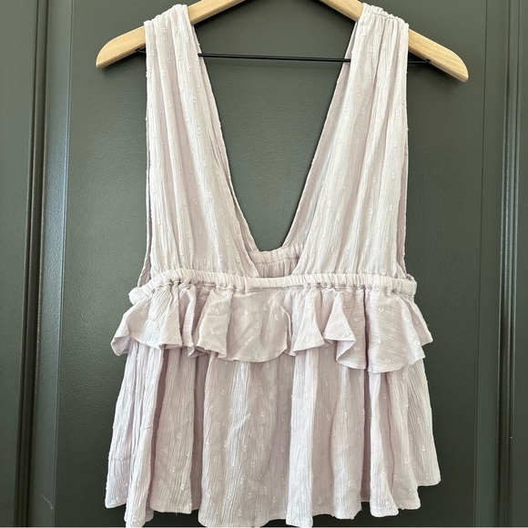 ASOS DESIGN deep v sun top with peplum hem and tie waist in lilac pink size 6 - Picture 5 of 6